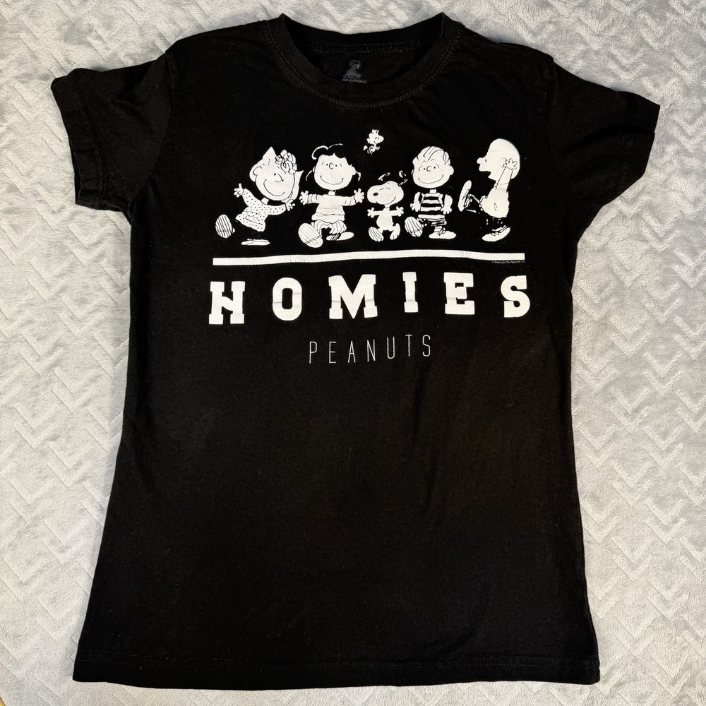 Peanuts Snoopy Homies T-Shirt Women's Medium Black Graphic Charlie Brown Lucy